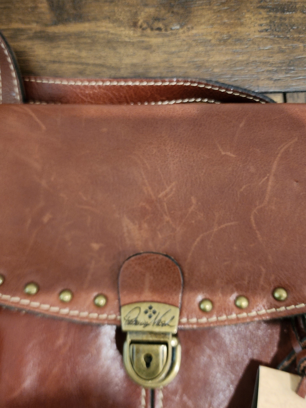 Leather Messenger Bag in Brown by Patricia Nash